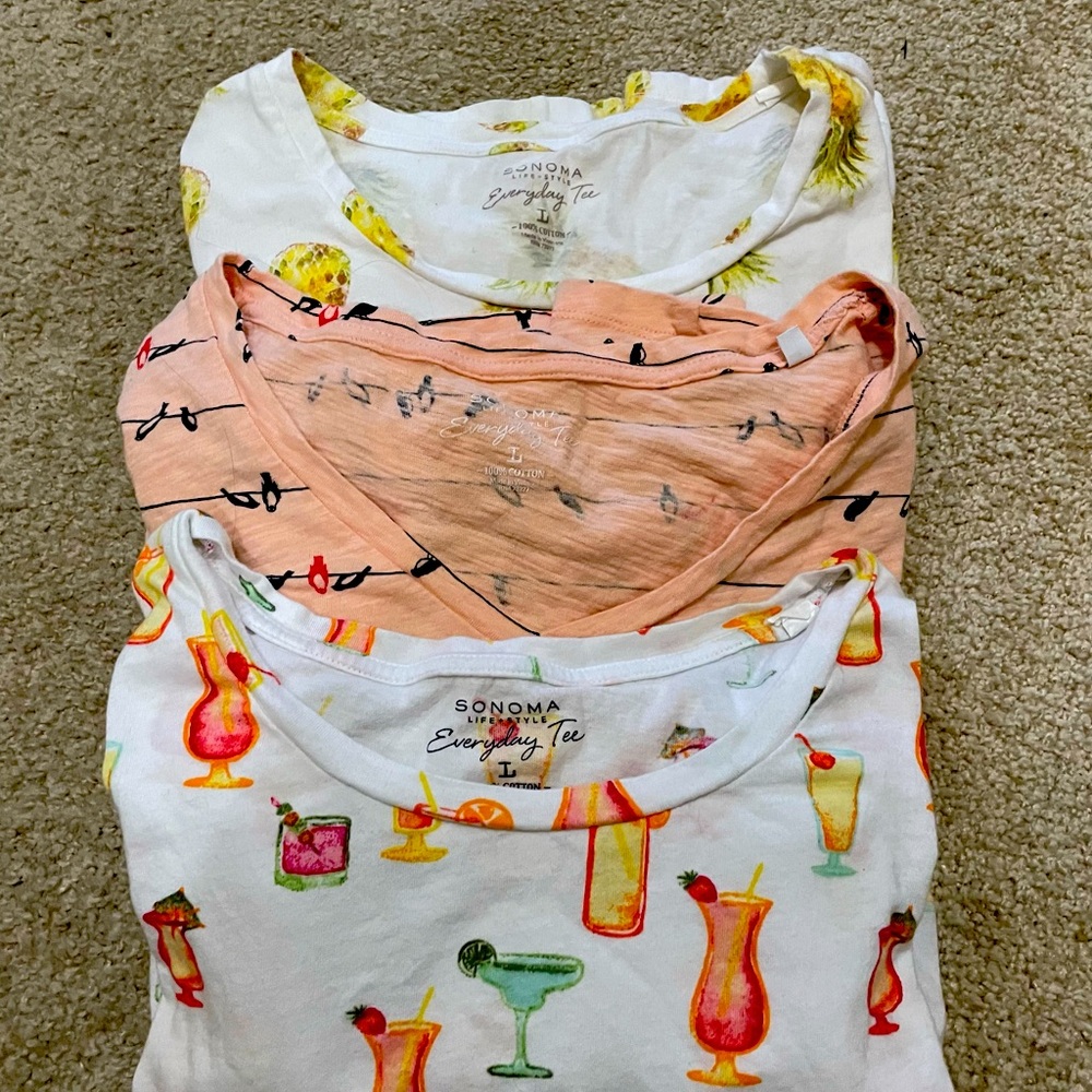 Women’s tee lot. 3 Sonoma tees. Barely worn. Size L